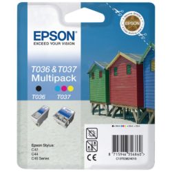Epson Beach Hut T036 / T037 Ink Cartridge, Black, Tri-Colour Multipack, C13T03704010